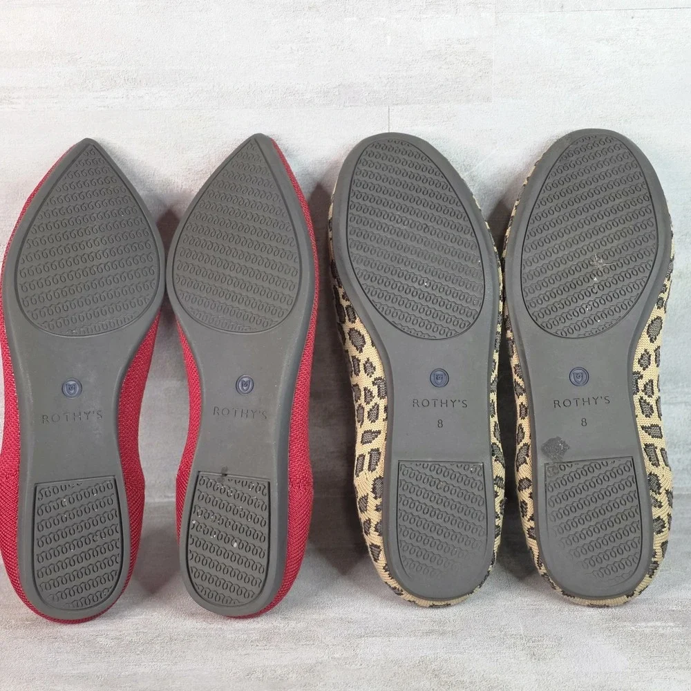 2 Rothy's Round Toe The Loafer Leopard, Red Pointed Chili Red Ballet 8 Shoes